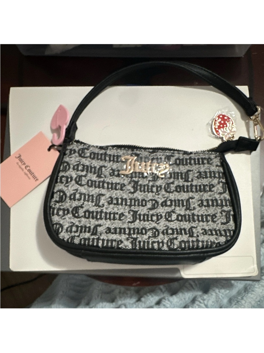 Juicy Couture Black Logo Print Mini Shoulder Bag
